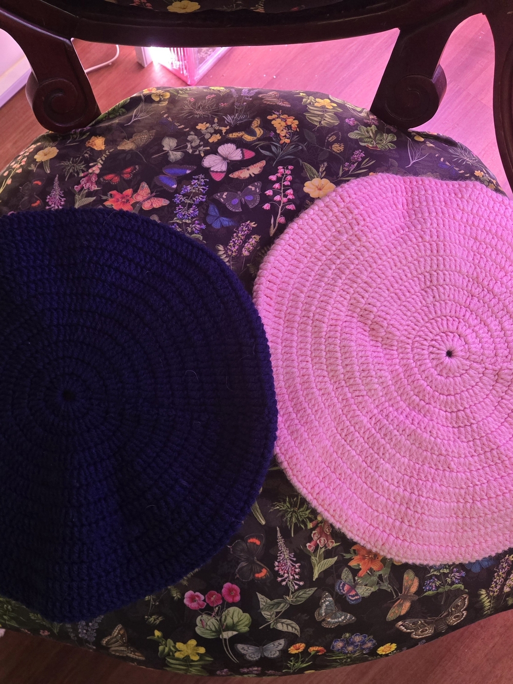 3 Berets Handmade On Etsy Navy Baby Pink & Cream Oversized